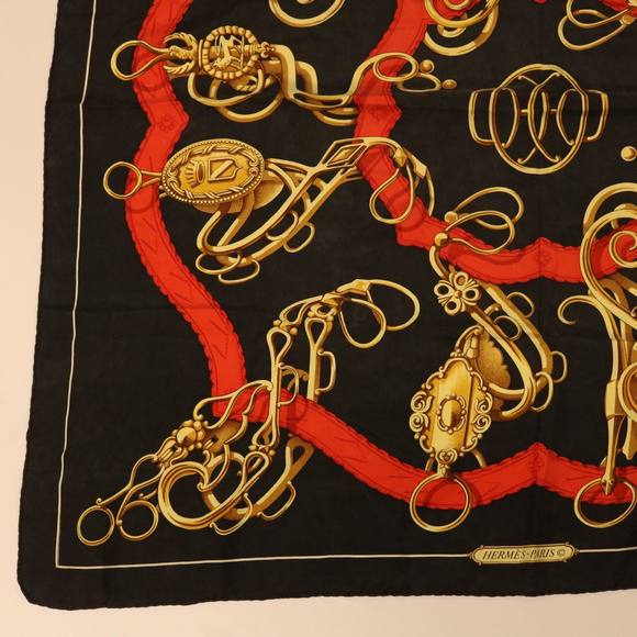 HERMES Carre 90 Scarf Silk Black Auth ar9939 - Picture 4 of 8